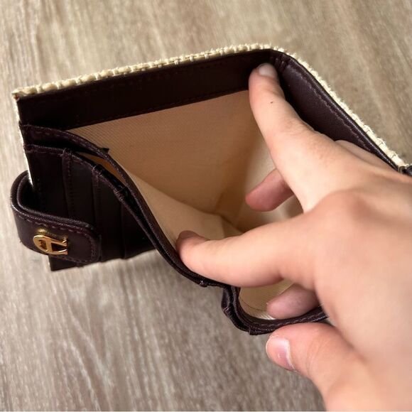 Etienne Aigner Small Wallet Card Holder Tweed Leather Money Pocket - Picture 3 of 4